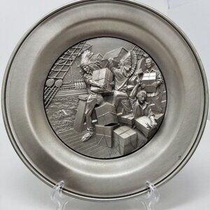 1975 Marcel Jovine Plate 8.5" Boston Tea Party Bicentennial Pewter